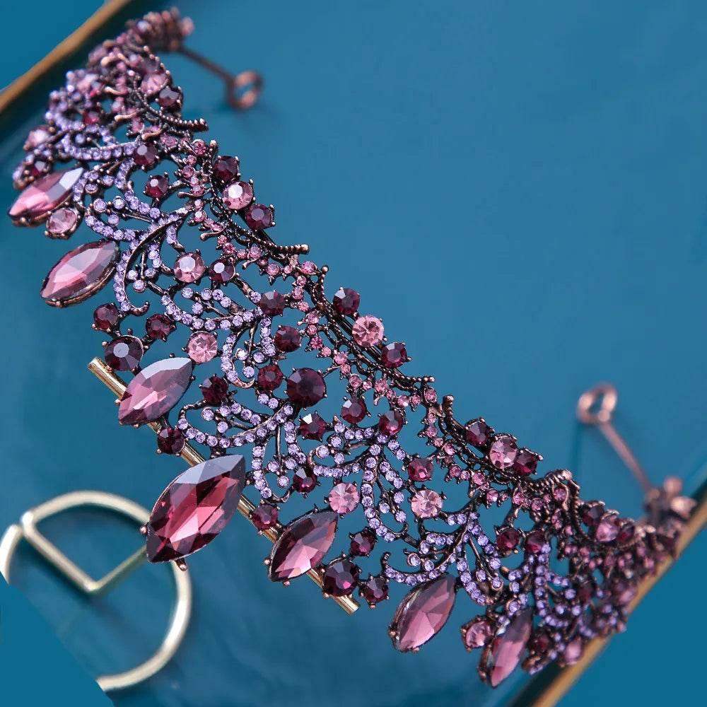 Baroque Bronze Purple Crystal Heart Bridal Tiaras Crown Rhinestone Pageant Diadem Veil Tiara Headbands Wedding Hair Accessories Bridal Jewelry by DSERS
