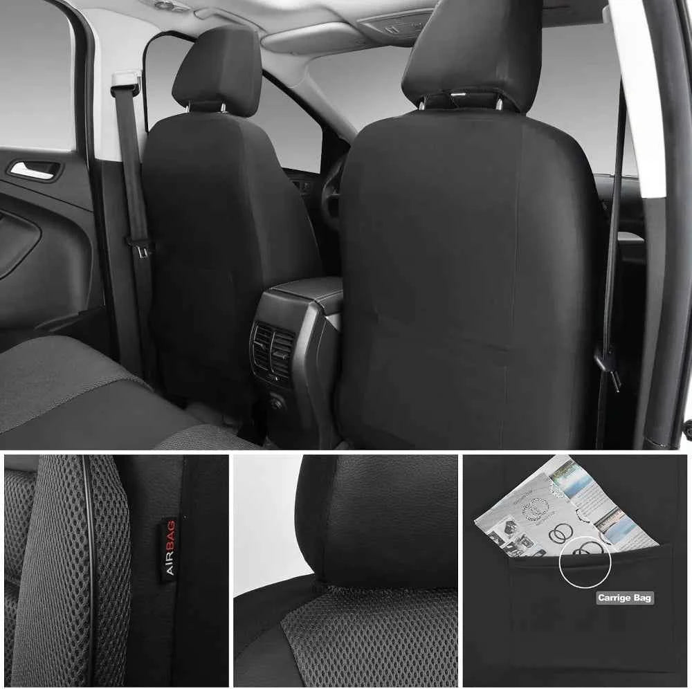 3D Foam Back Support Leather Car Seat Covers Full Set Air Mesh Automotive Seat Covers All Season Fit SUV Sedan Van Airbag Compatible Elegant Black Gray by GiFiFY