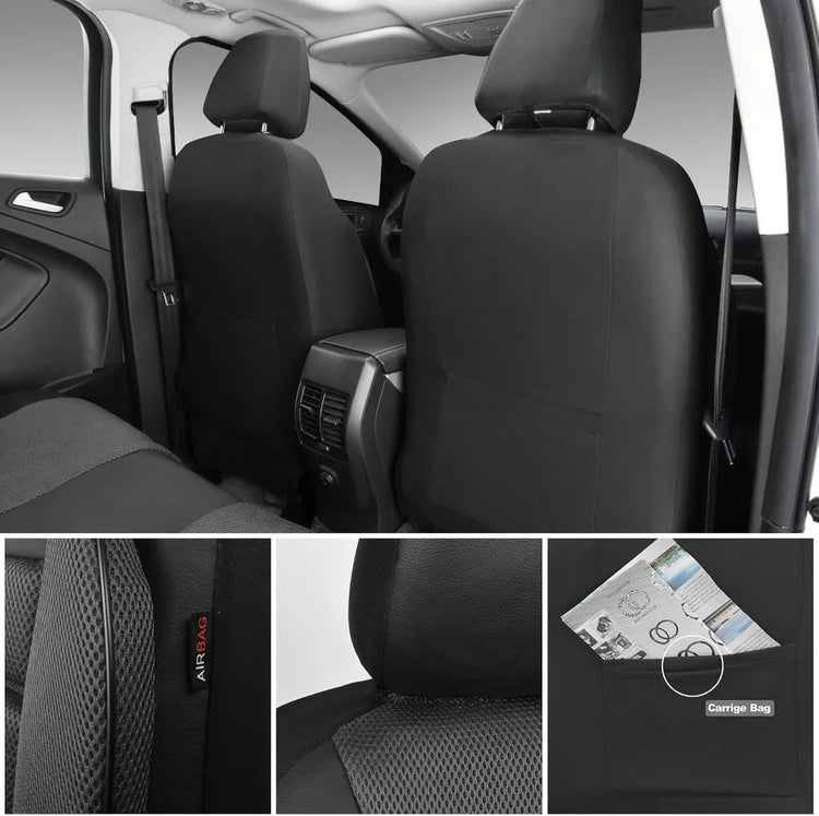 3D Foam Back Support Leather Car Seat Covers Full Set Air Mesh Automotive Seat Covers All Season Fit SUV Sedan Van Airbag Compatible Elegant Black Gray GiFiFY