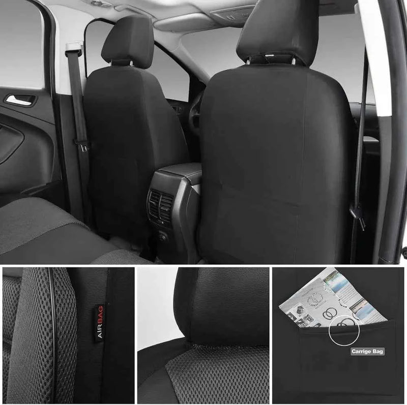 3D Foam Back Support Leather Car Seat Covers Full Set Air Mesh Automotive Seat Covers All Season Fit SUV Sedan Van Airbag Compatible Elegant Black Gray by GiFiFY