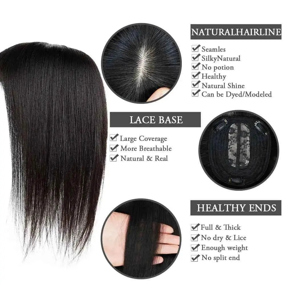 Doreen 13*13cm 8" 12" 16" Topper Hair with Bangs Real Remy Human Hair Toppers for Women With Thin Hair Silk Base with Hair Weft