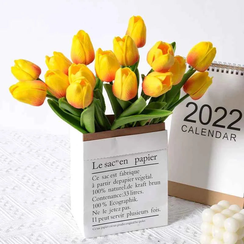 5 Pieces Tulips Artificial Flowers Bunch Home Decor Real Touch Tulip Flowers for Decoration Wedding Bridal Bouquet Fake Flowers by DSERS