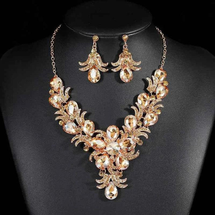 Luxury Purple Crystal Flower Jewelry Set for Women Rhinestone Stud Earrings & Necklace Wedding Party Accessory Bridal Gift by George Black