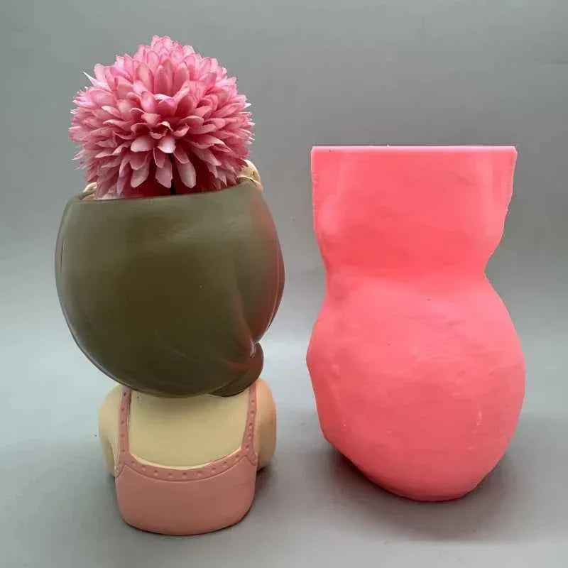 Cute girl flower pot silicone mold used to make gypsum resin concrete living room balcony decoration ornaments