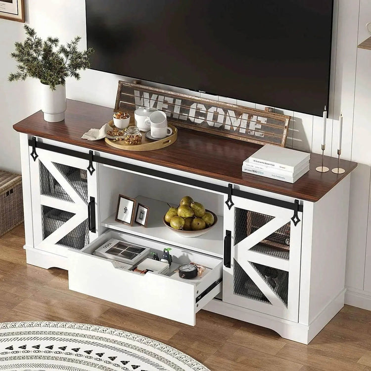 Modern TV Stand for TVs up to 60’’, Entertainment Center w/1 Drawer & 2 Storage Cabinets, Large Media Console Cabinet - GiFTiFY