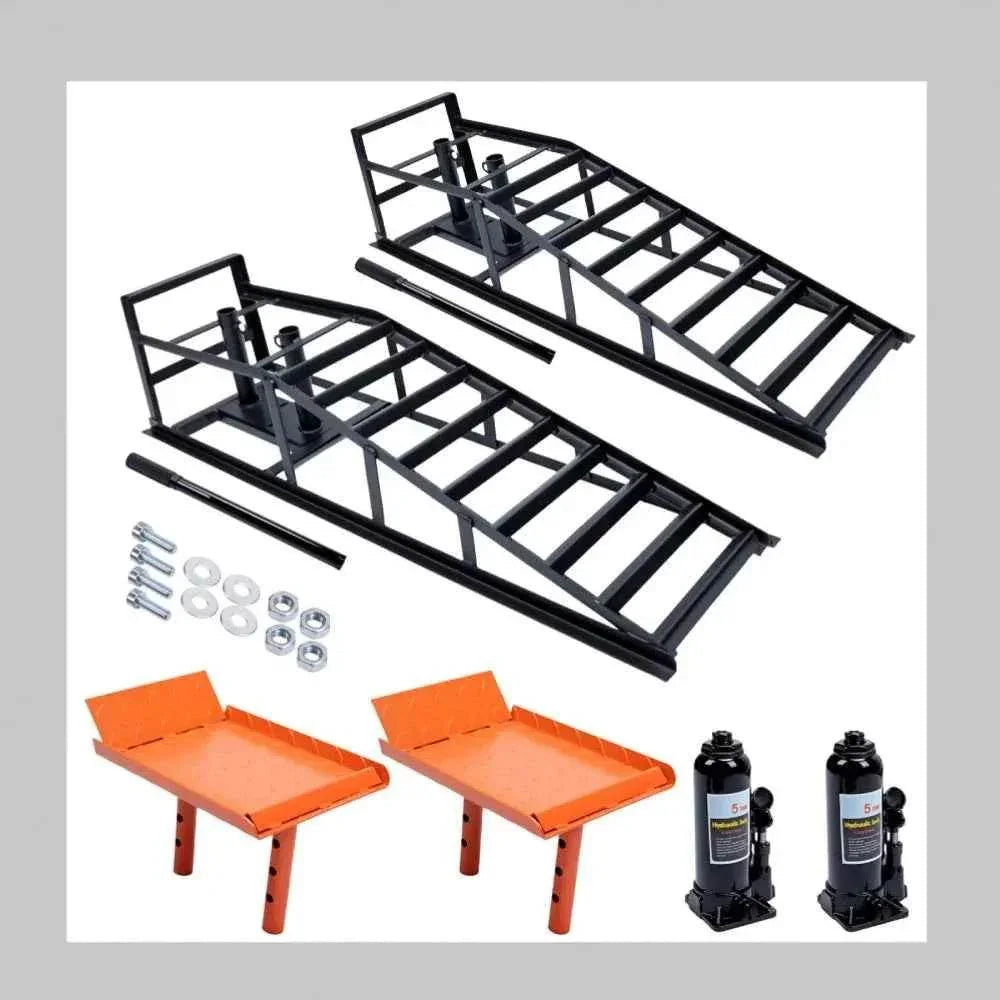 2pcs Heavy Duty Hydraulic Car Ramps 11000lbs Floor Jack Lift Ramps for Oil Changes, Truck Trailer, Home Garage & Auto Repair - GiFTiFY