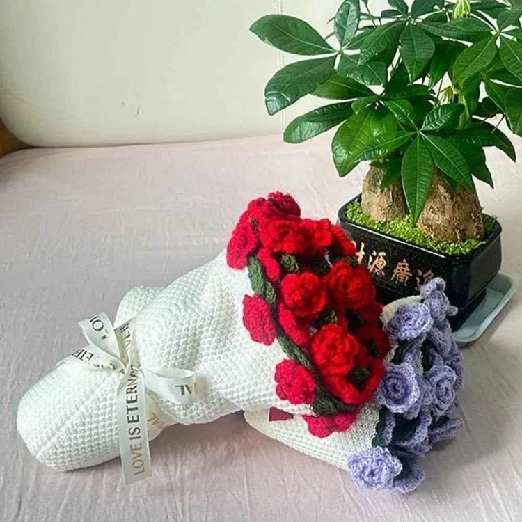 Creative Crochet Rose Bouquet Blanket Fashion Finished Rose Nap Blanket Soft Flower Hugging Blanket Valentine&