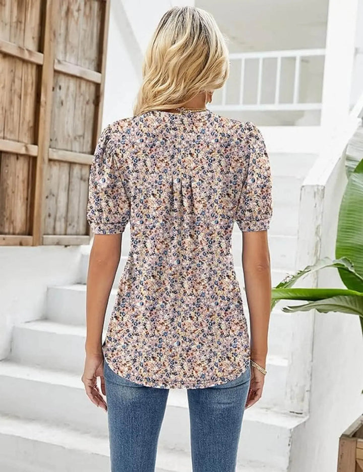 Summer V-Neck Puff Sleeve Tunic Tops for Women - GiFTiFY
