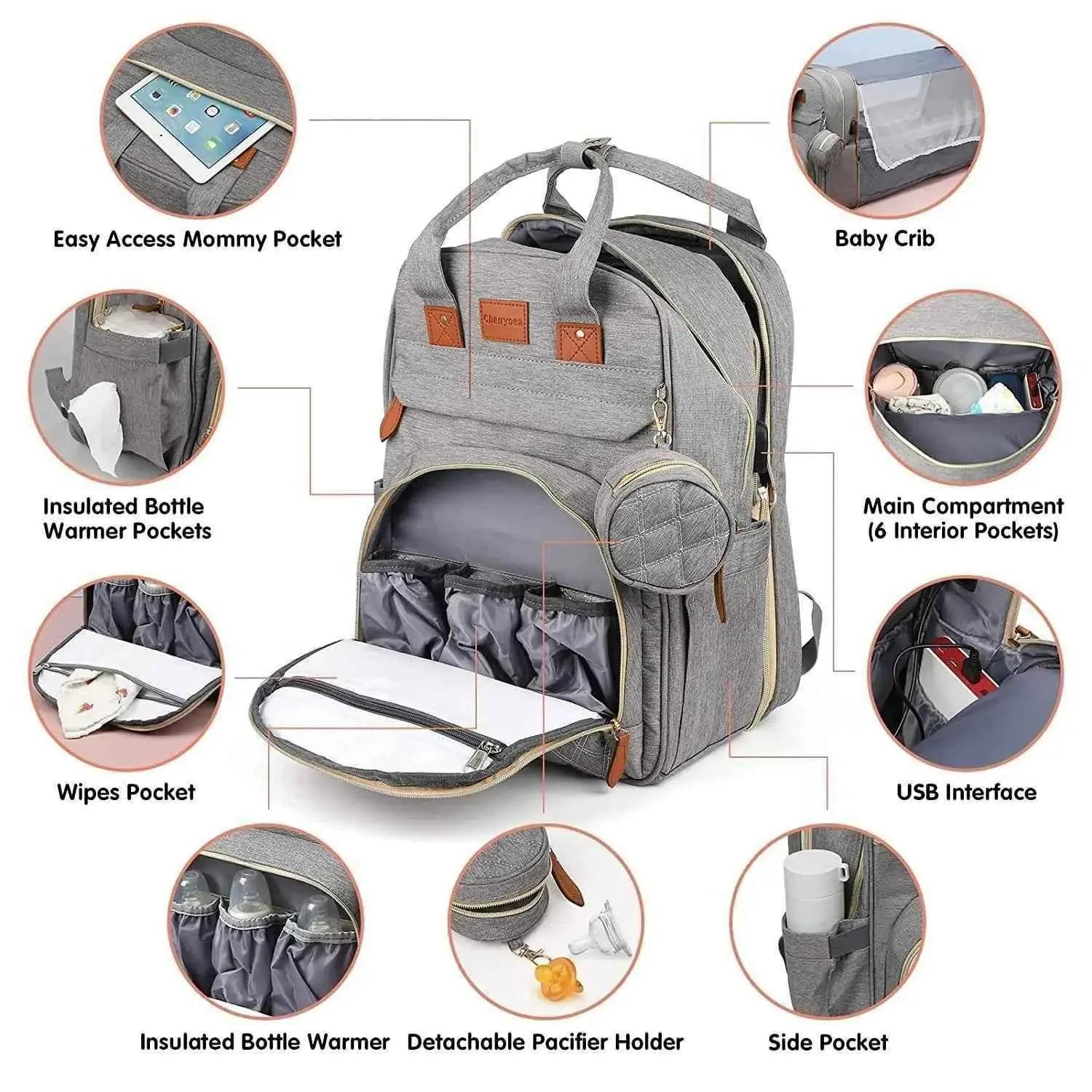 3 In 1 Diaper Bag Backpack Foldable Baby Bed Waterproof Travel Bag with USB Charge Diaper Bag Backpack with Changing Bed 3 types - GiFTiFY