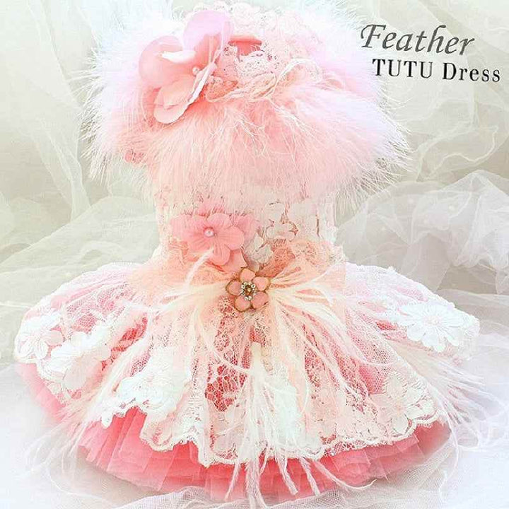 Unique Pet Feather Tutu Dog Lace Dress Princess Dress Pink Swan for Wedding Party Birthday Festival One Piece - GiFTiFY