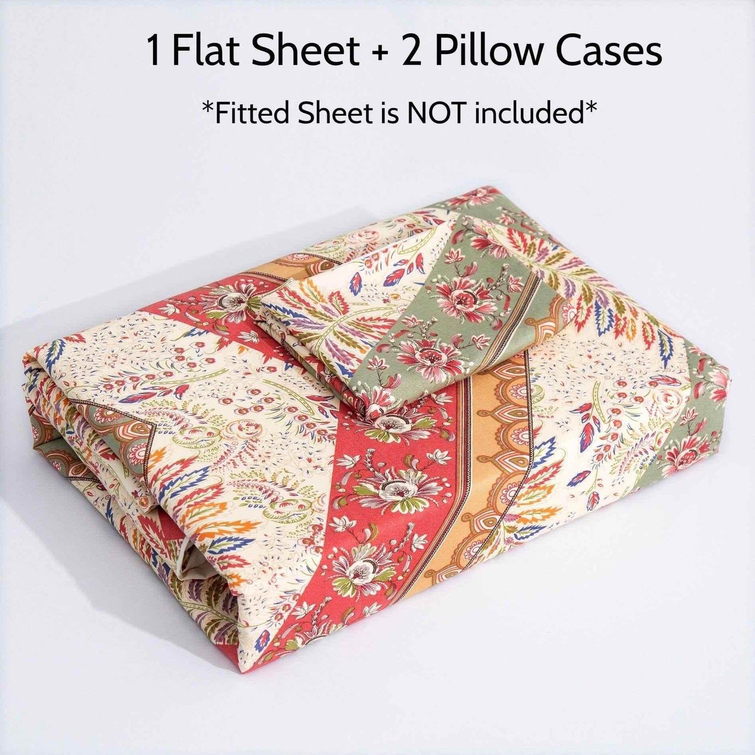 DaDa Bedding Botanical Cranberry Sage Chevron Floral Flat Bed Sheet w/ Pillowcases (JHW-924-Flat) - GiFTiFY