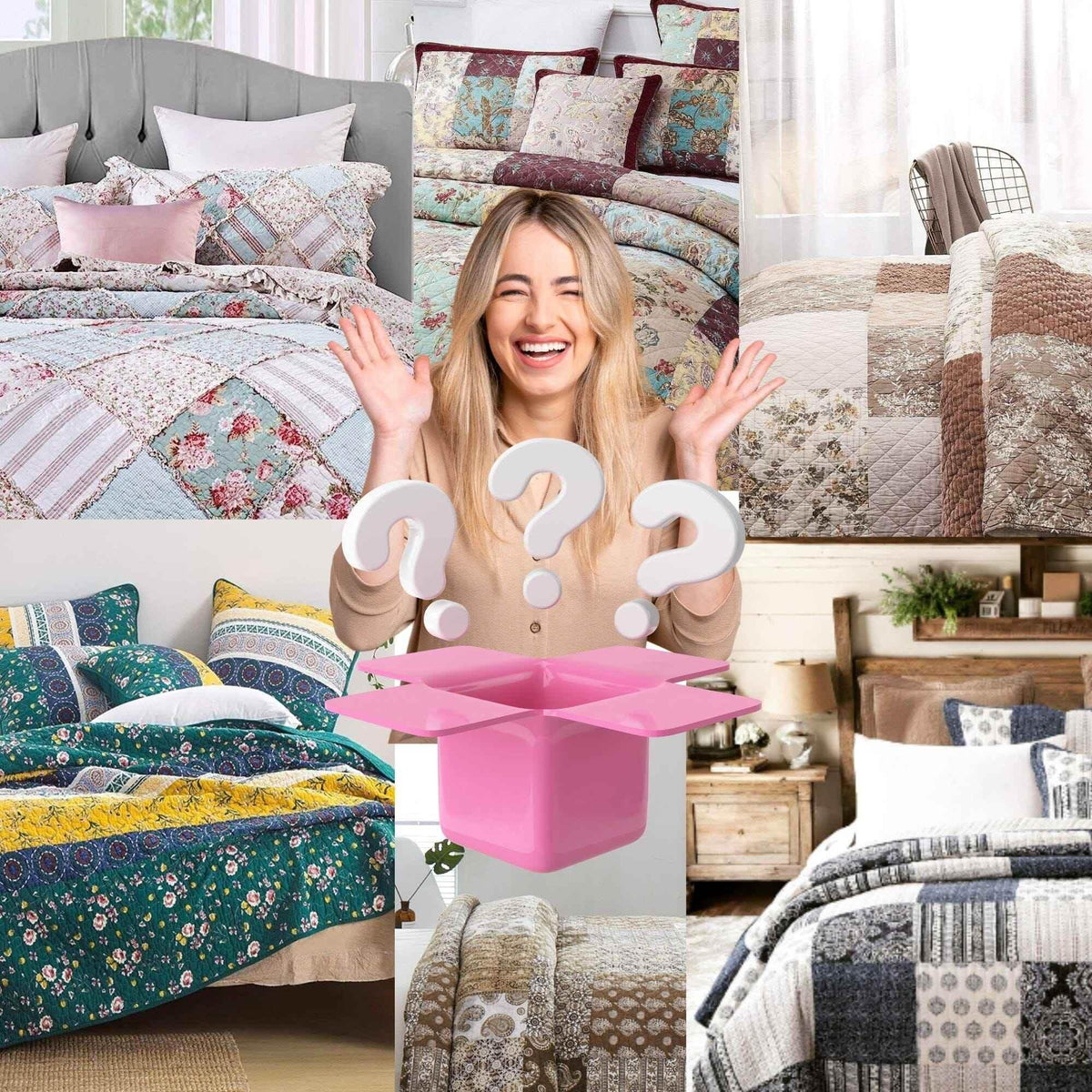 Random Mystery Box - Cotton Patchwork Quilted Bedspread Coverlet Set Bedspreads by DaDalogy Bedding Collection