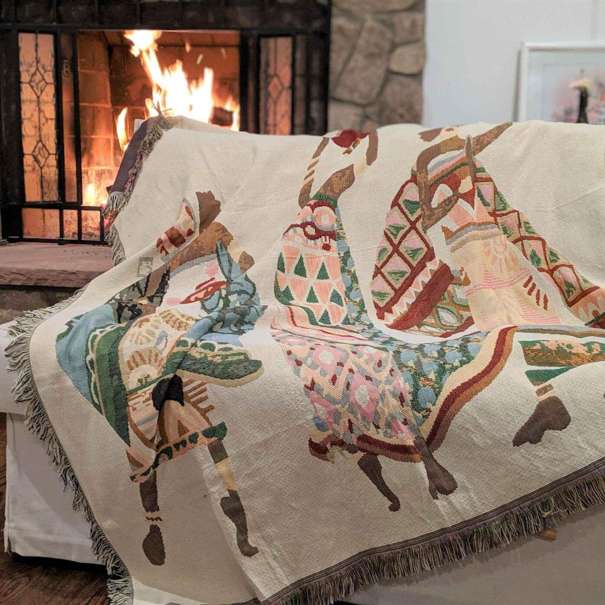 DaDa Bedding Elegant Tapestry Throw Blanket, Dancing Women African Dreams - 50” x 60” (7173) Throw Blankets by DaDalogy Bedding Collection