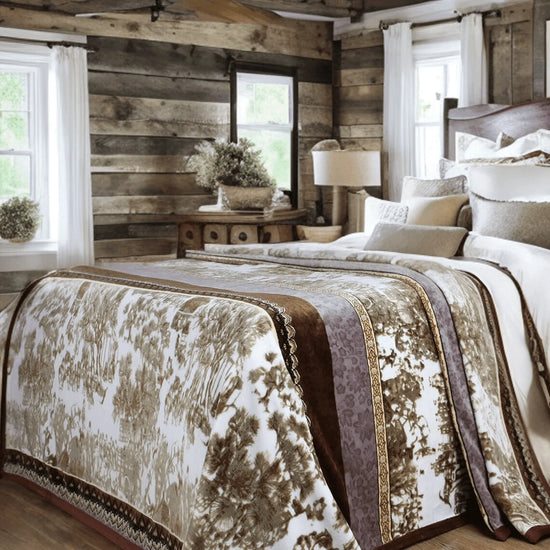 DaDa Bedding Elegant Twilight Lavender Brown Floral Flannel Mink Fleece Throw Blanket (XY9879) - GiFTiFY