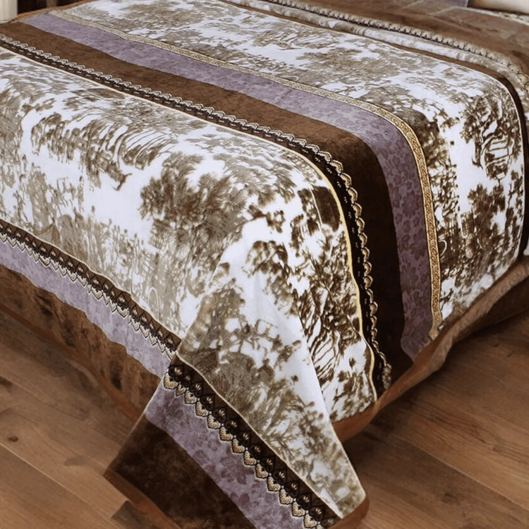 DaDa Bedding Elegant Twilight Lavender Brown Floral Flannel Mink Fleece Throw Blanket (XY9879) - GiFTiFY