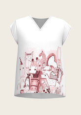 The Horse Fair in Rose Loose Fitting V Neck Shirt - GiFTiFY