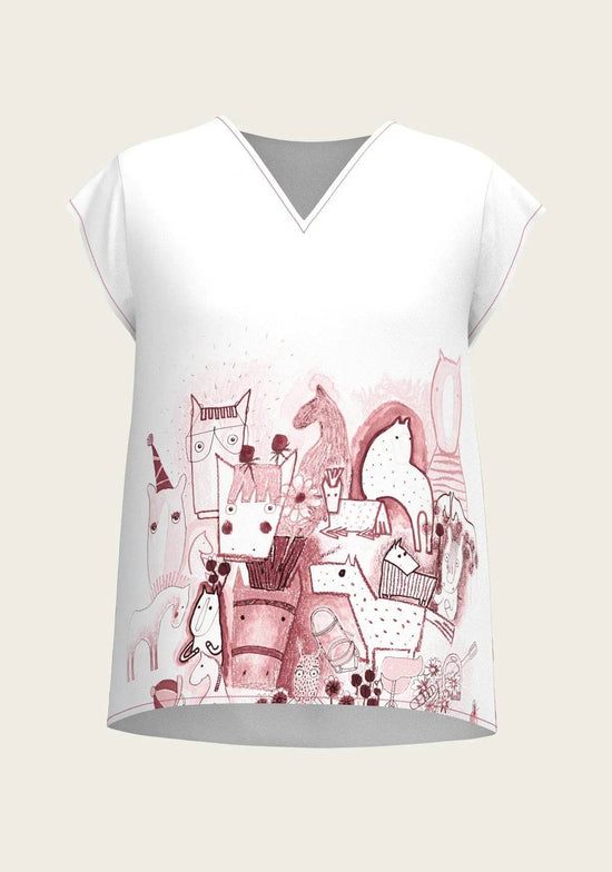 The Horse Fair in Rose Loose Fitting V Neck Shirt - GiFTiFY