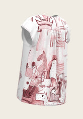 The Horse Fair in Rose Loose Fitting V Neck Shirt - GiFTiFY