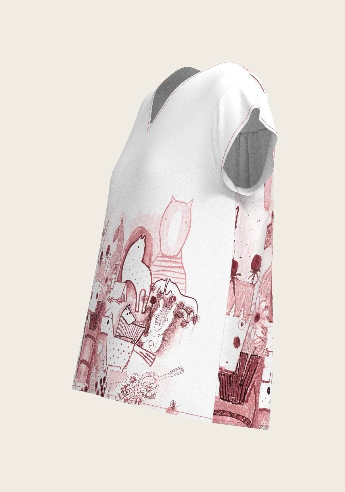 The Horse Fair in Rose Loose Fitting V Neck Shirt - GiFTiFY