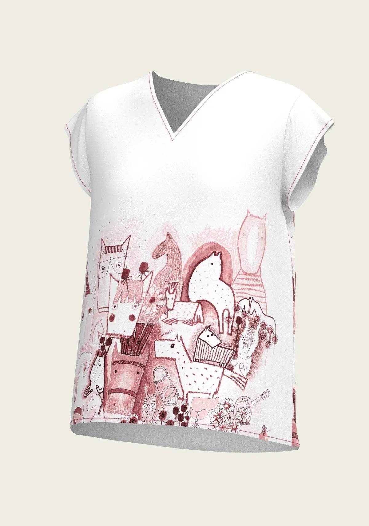 The Horse Fair in Rose Loose Fitting V Neck Shirt - GiFTiFY