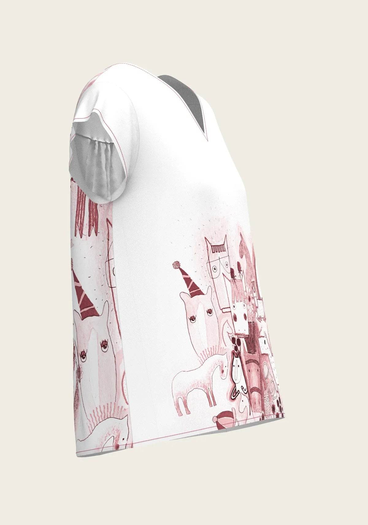 The Horse Fair in Rose Loose Fitting V Neck Shirt - GiFTiFY