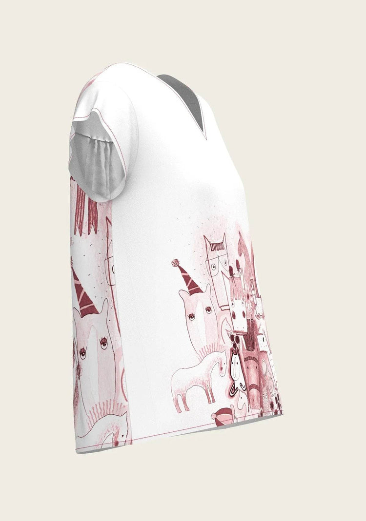 The Horse Fair in Rose Loose Fitting V Neck Shirt - GiFTiFY