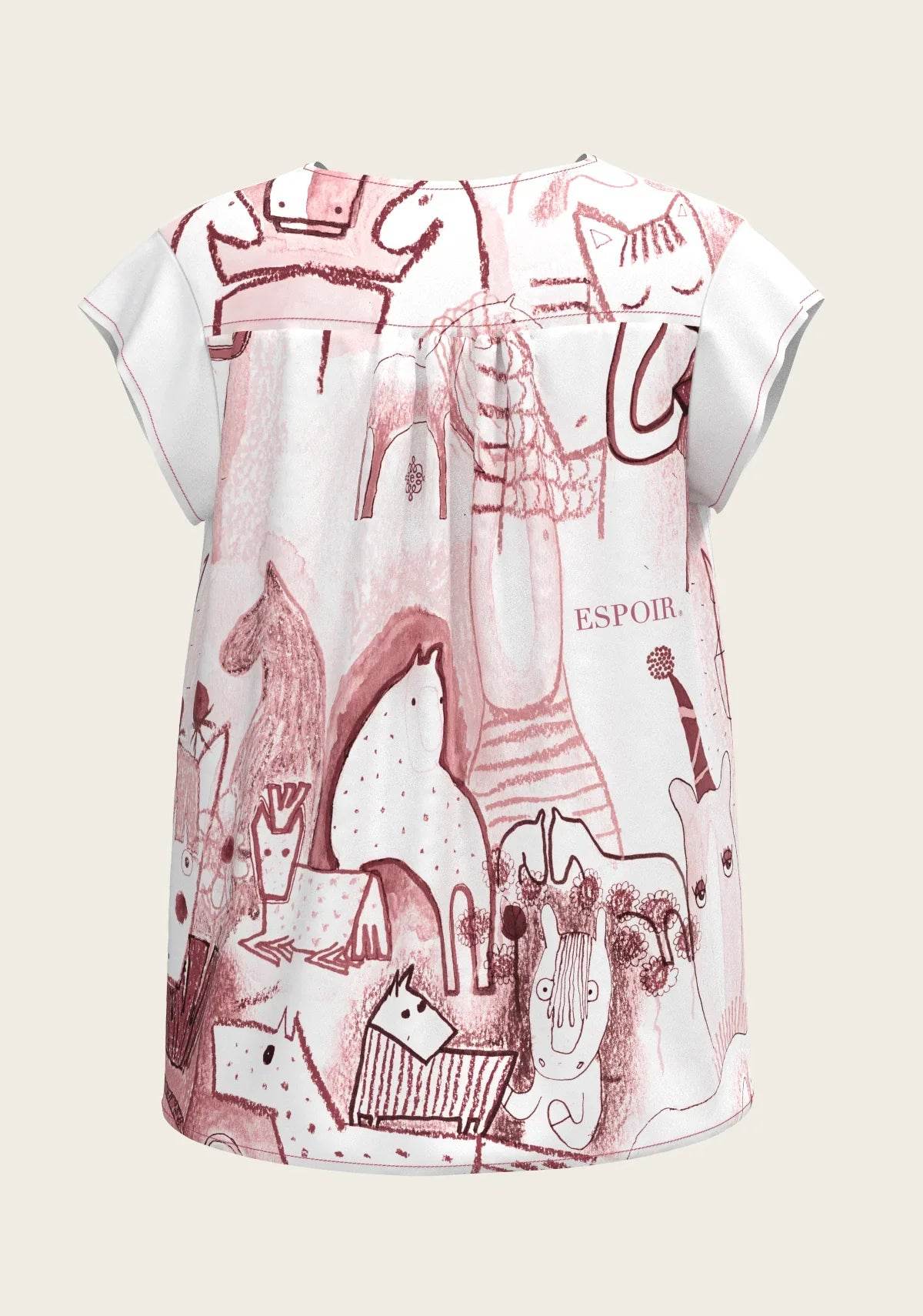 The Horse Fair in Rose Loose Fitting V Neck Shirt - GiFTiFY