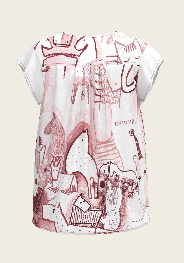 The Horse Fair in Rose Loose Fitting V Neck Shirt - GiFTiFY