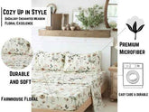 DaDalogy Enchanted Meadow Bed Sheet Set - Floral Harmony in Beige, Rose, and Soft Green, Premium Soft Microfiber, Machine Washable, Deep Pocket 14 - 15 Inches + Flat Sheet - GiFTiFY