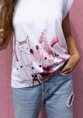 The Horse Fair in Rose Loose Fitting V Neck Shirt - GiFTiFY