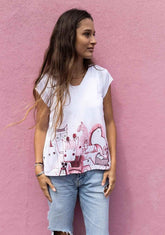 The Horse Fair in Rose Loose Fitting V Neck Shirt - GiFTiFY