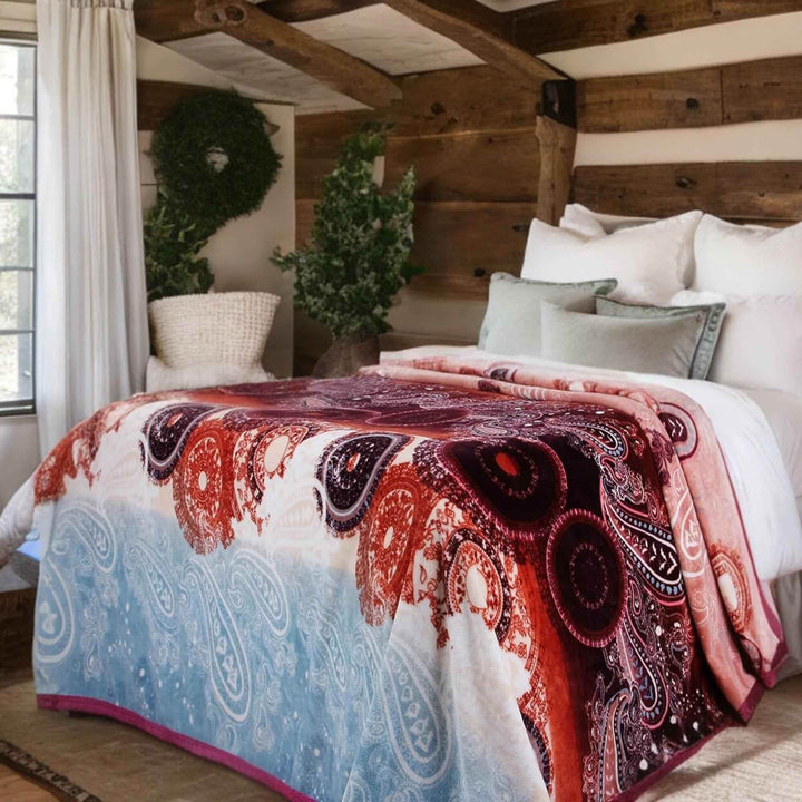 DaDa Bedding Paisley Dreams Floral Burgundy Mink Fleece Flannel Throw Blanket (XY0025) - GiFTiFY