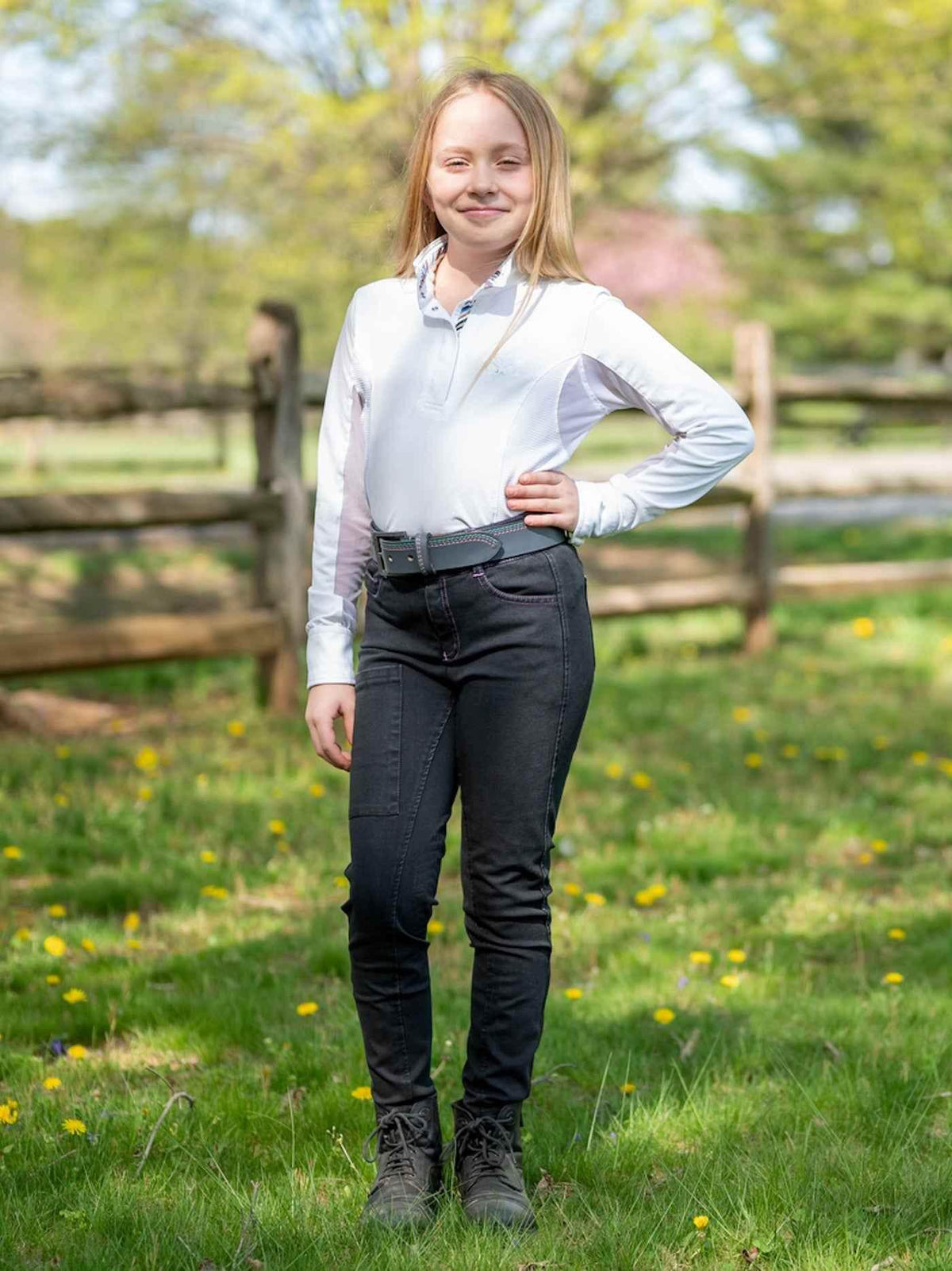 Girl's Denim Knee Patch Tread Breech Breeches by FITS Riding