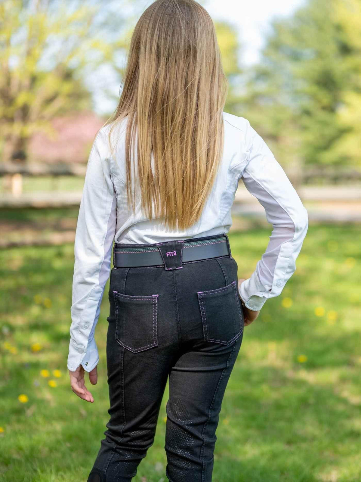 Girl's Denim Knee Patch Tread Breech Breeches by FITS Riding