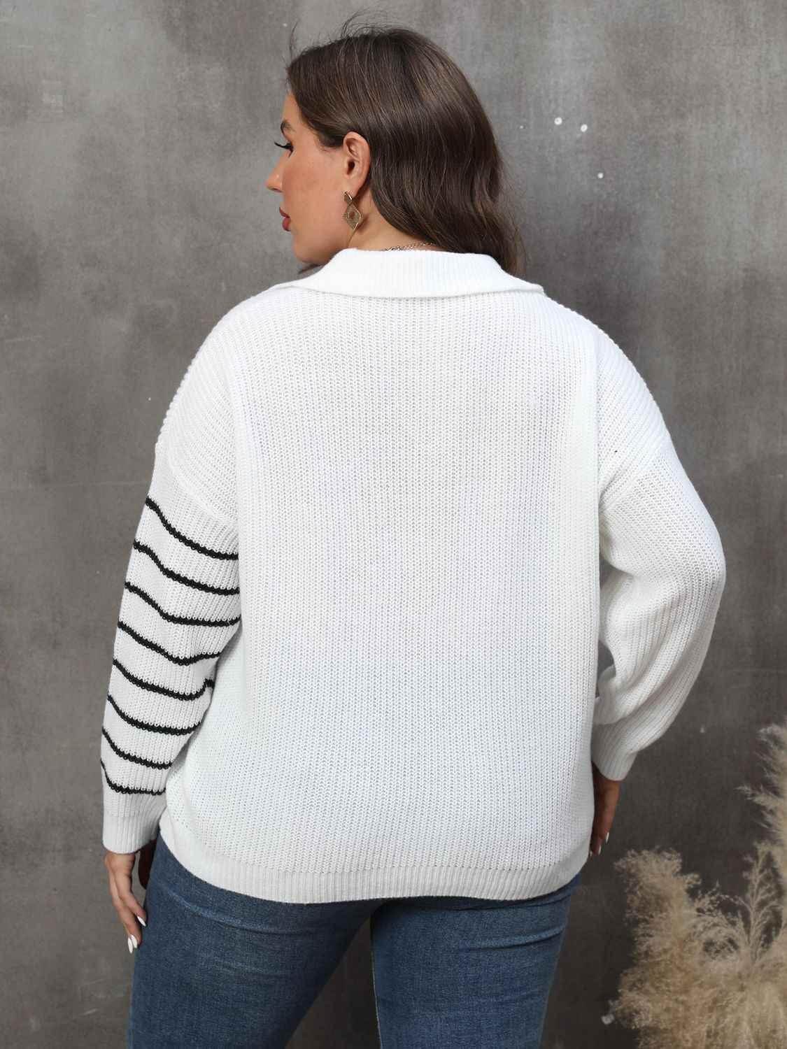 Plus Size Striped V-Neck Sweater - GiFTiFY