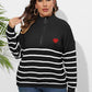 Plus Size Zip-Up Striped Sweater - GiFTiFY