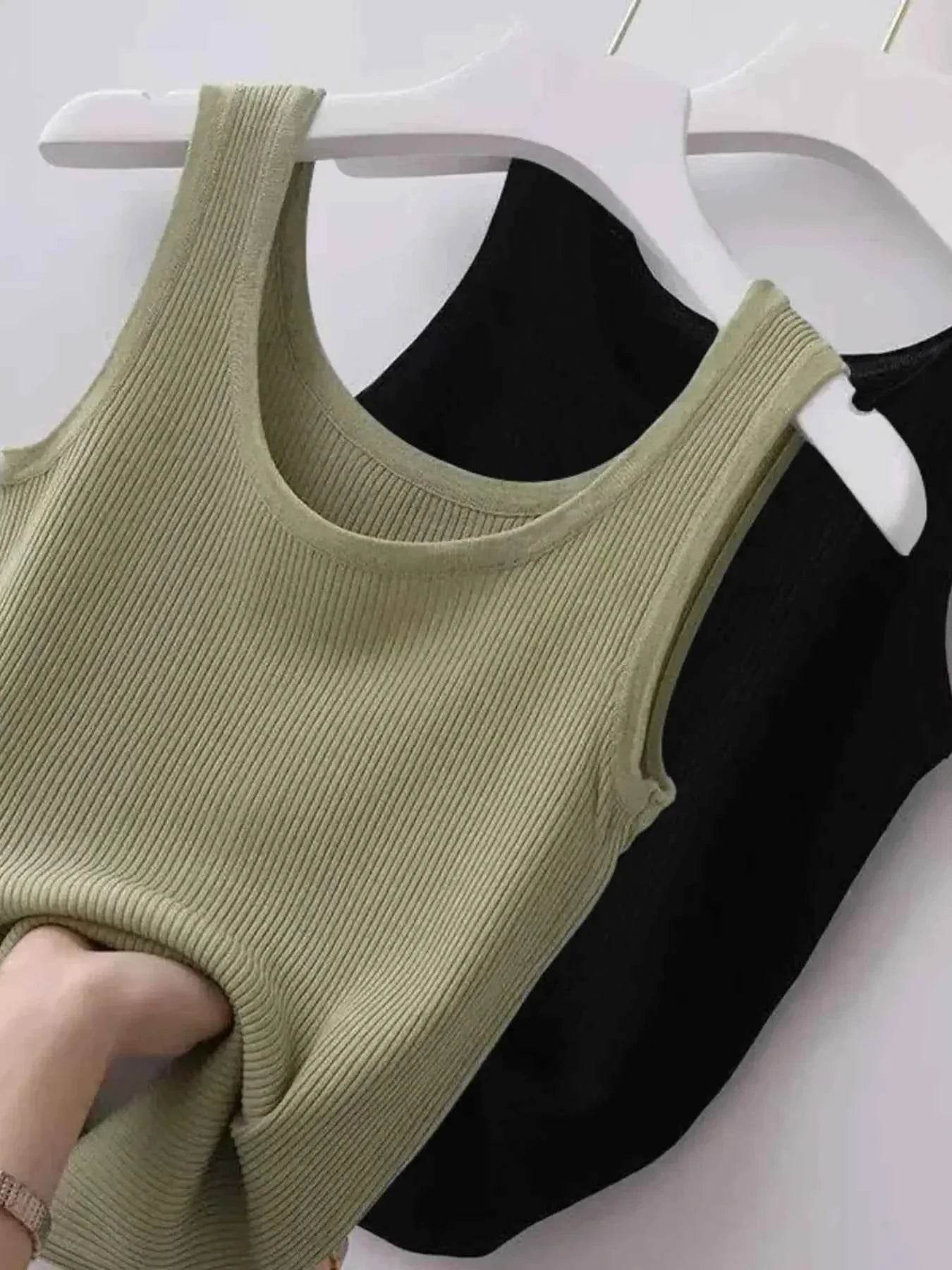 Plus Size Ribbed Knit Scoop Neck Tank Top - GiFTiFY