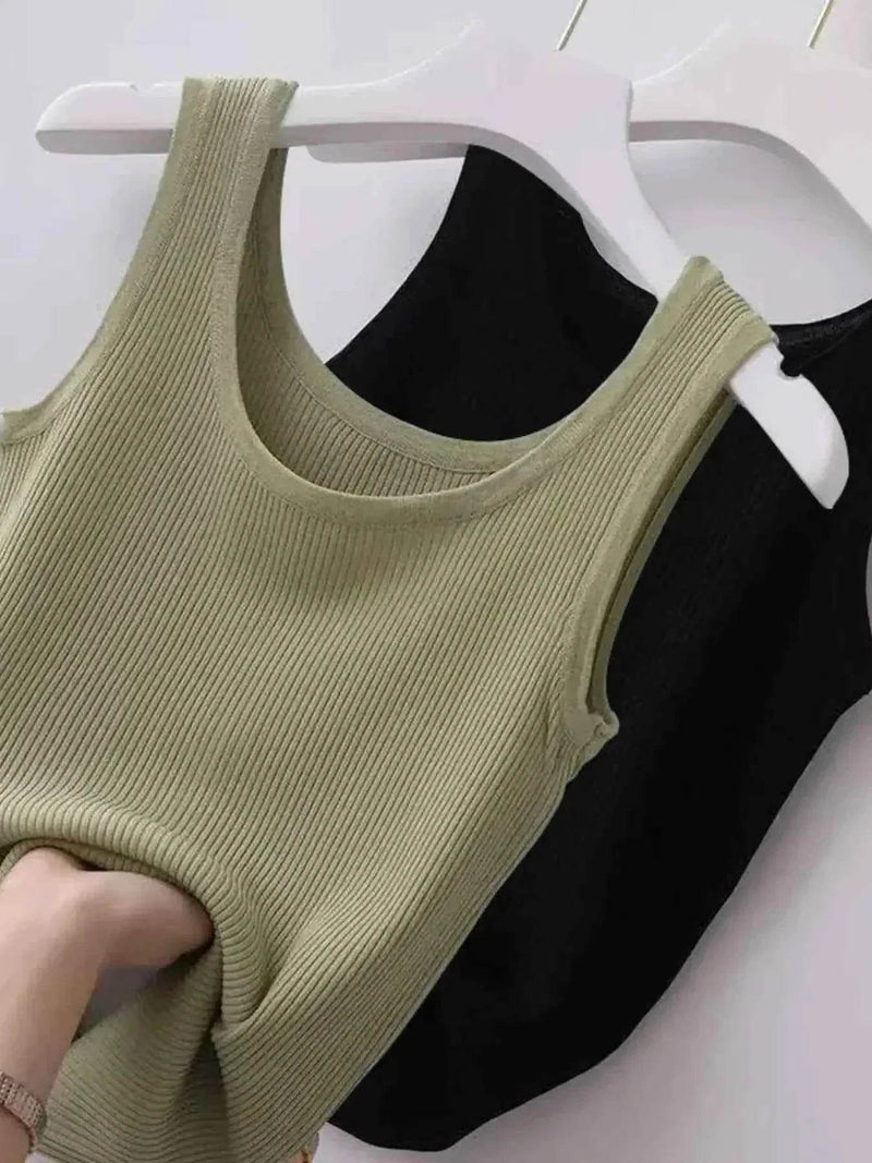 Plus Size Ribbed Knit Scoop Neck Tank Top women Attire by Trendsi