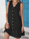 Plus Size Sleeveless Button-Front V-Neck Casual Mini Dress - GiFTiFY