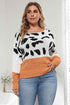Plus Size Leopard Round Neck Long Sleeve Sweater - GiFTiFY