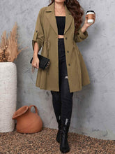 Honey Plus Size Lapel Collar Drawstring Roll-Tab Sleeve Trench Coat - GiFTiFY