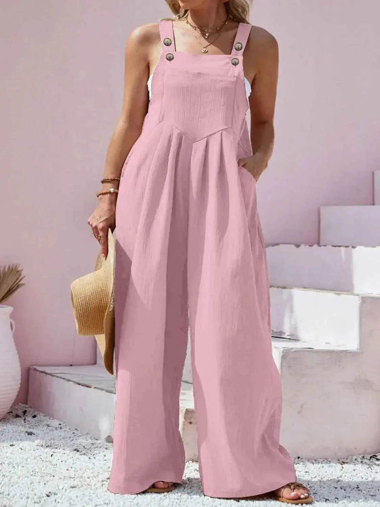 Plus Size Square Neck Wide Leg Overalls - GiFTiFY