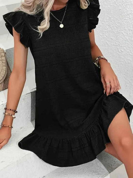 Plus Size Ruffle Hen Cap Sleeve Mini Dress - GiFTiFY