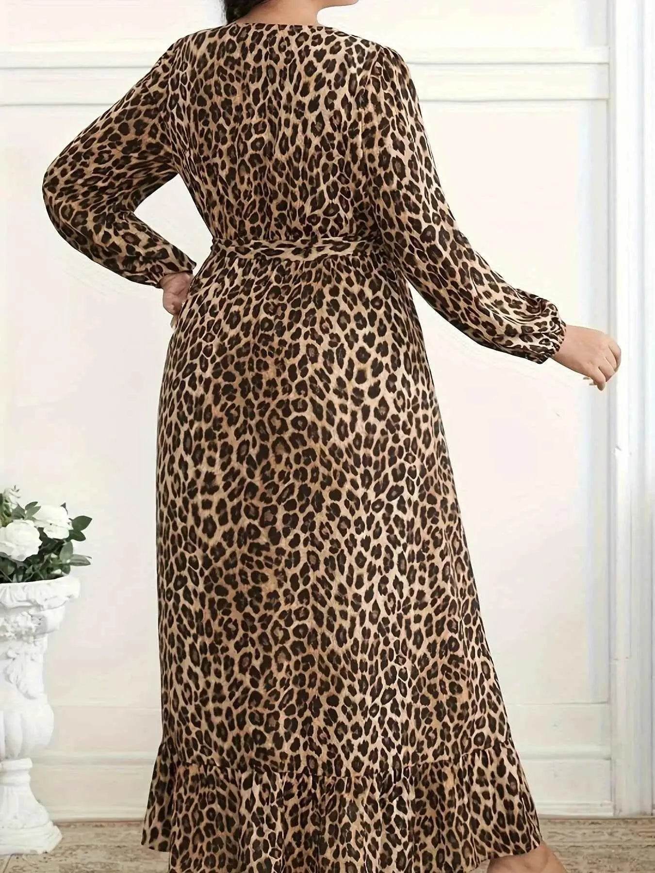 Plus Size Leopard Print Surplice Maxi Dress - GiFTiFY
