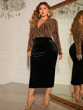 Honey Plus Size Surplice Neck Long Sleeve Slit Dress - GiFTiFY