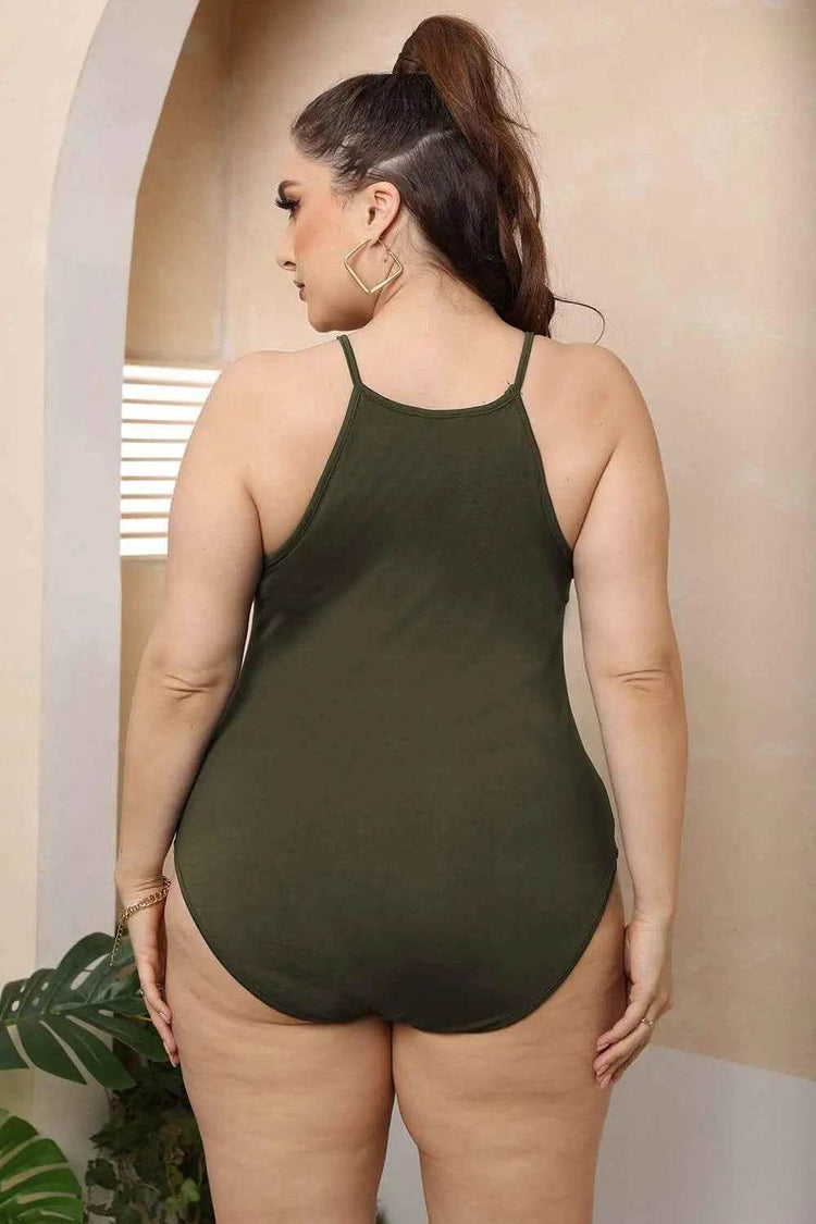 Plus Size Halter Neck Spaghetti Strap Bodysuit - GiFTiFY