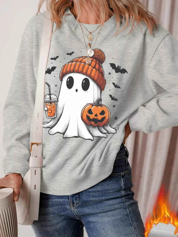 Halloween Ghost Round Neck Sweatshirt - GiFTiFY