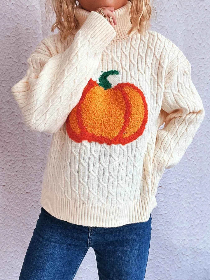 Pumpkin Turtleneck Long Sleeve Sweater - GiFTiFY