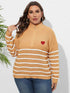 Plus Size Zip-Up Striped Sweater - GiFTiFY