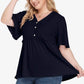 Plus Size Buttoned V-Neck Frill Trim Babydoll Blouse - GiFTiFY